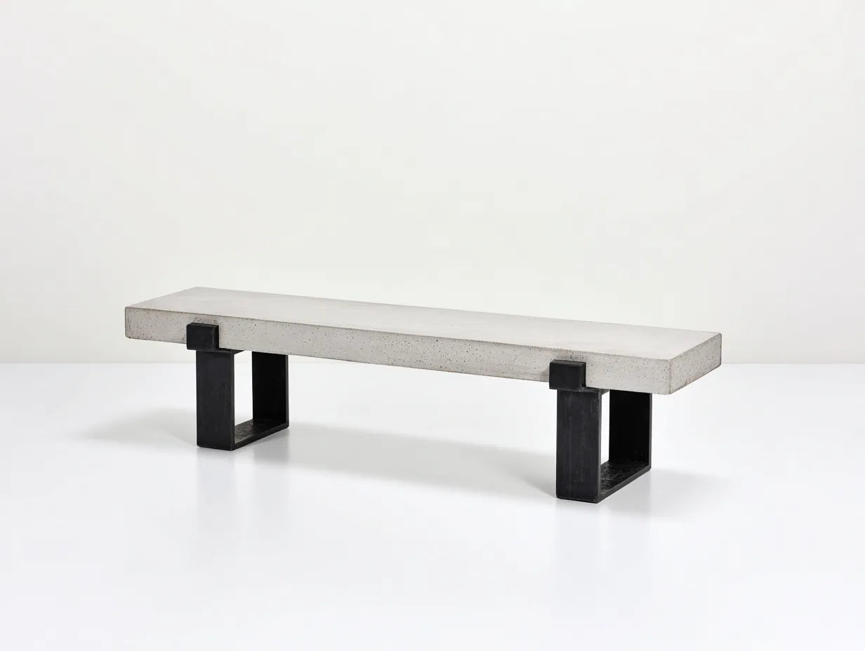 Panca All'Aperto in cemento e metallo 185×43×45 cm - grigio chiaro/nero - design industriale essenziale