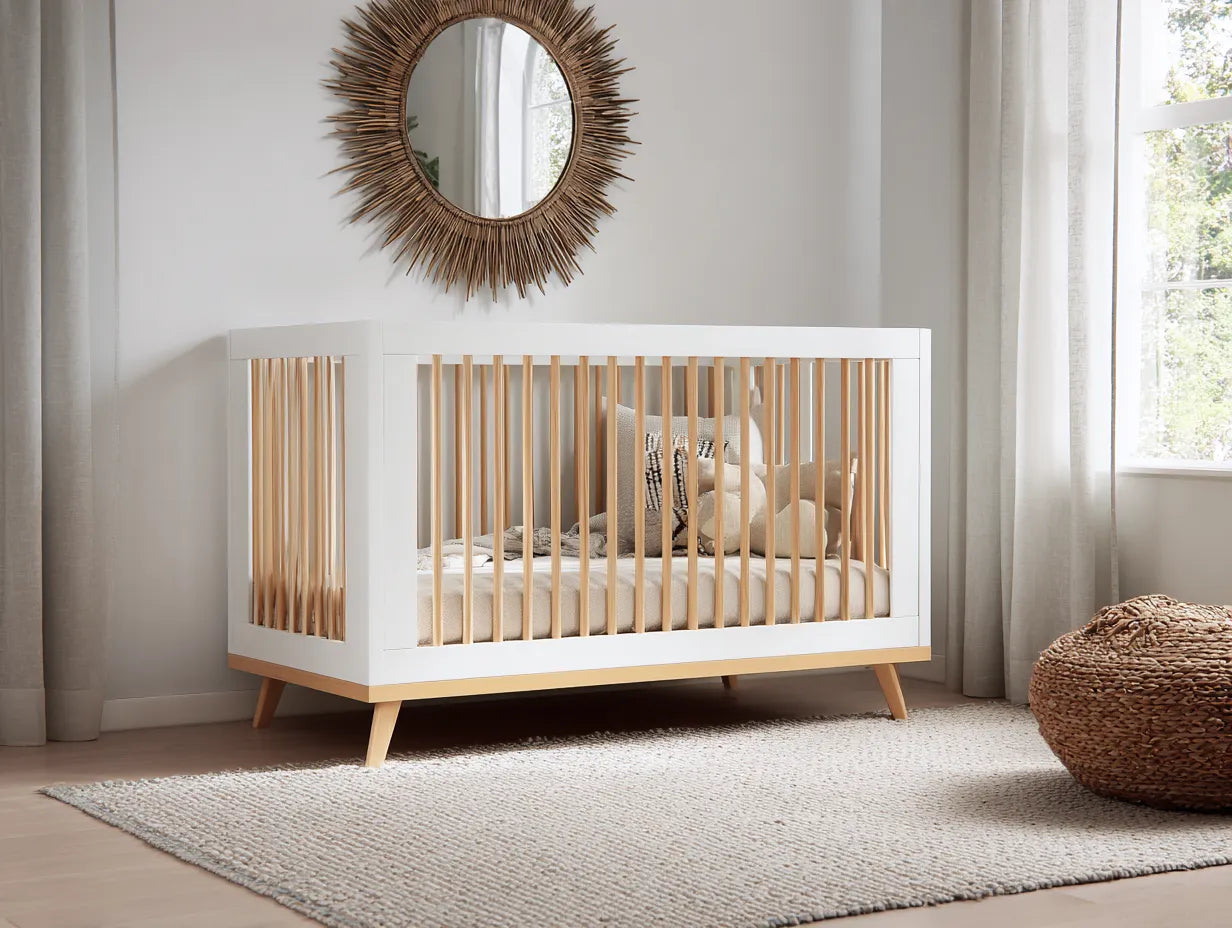 Culla Camera Da Letto in legno 124×67×89 cm - bianco/legno naturale - design contemporaneo