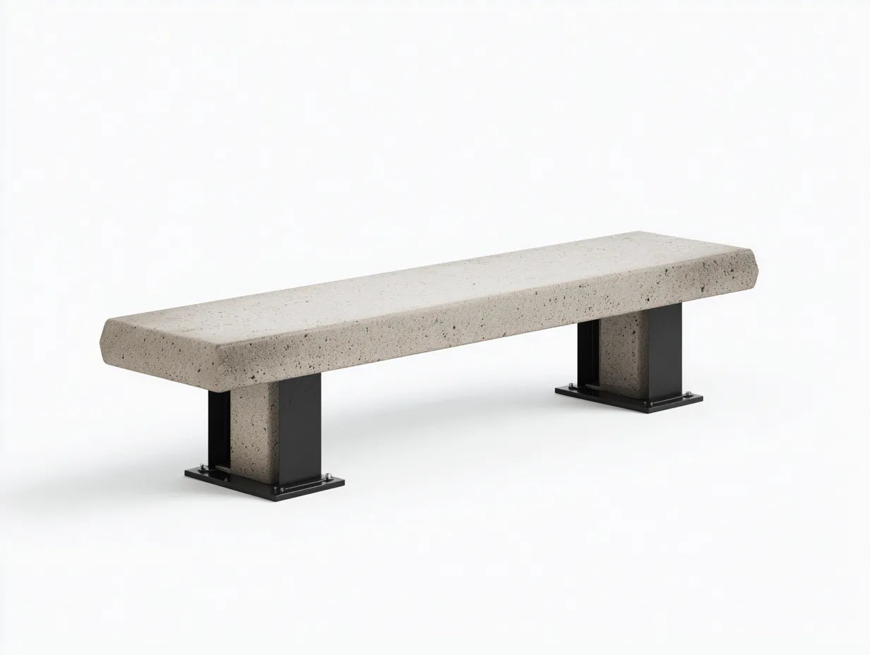 Panca All'Aperto in cemento e metallo 180×42×45 cm - grigio/nero - design industriale