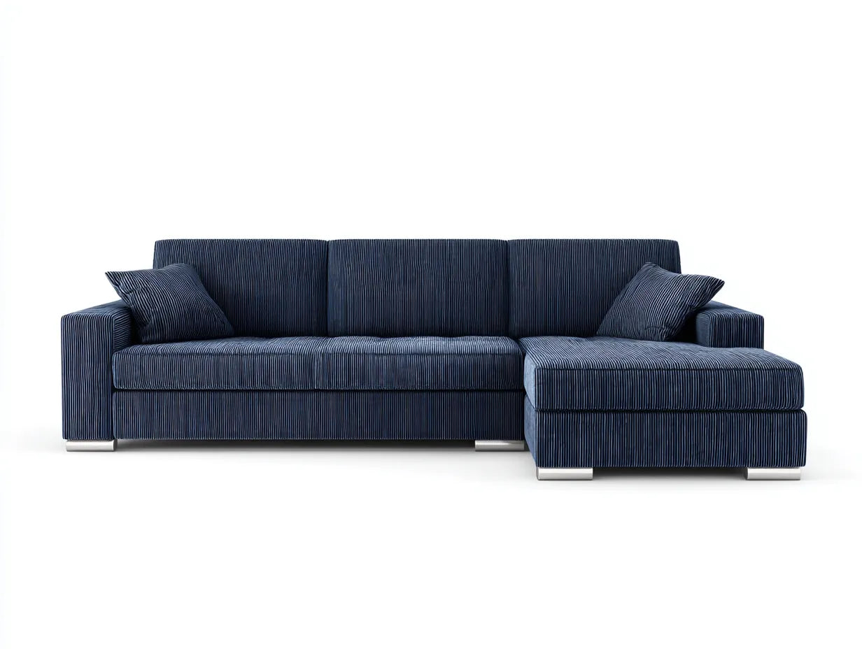 Divano Soggiorno con chaise longue in tessuto 295×165×82 cm - blu scuro - stile moderno essenziale