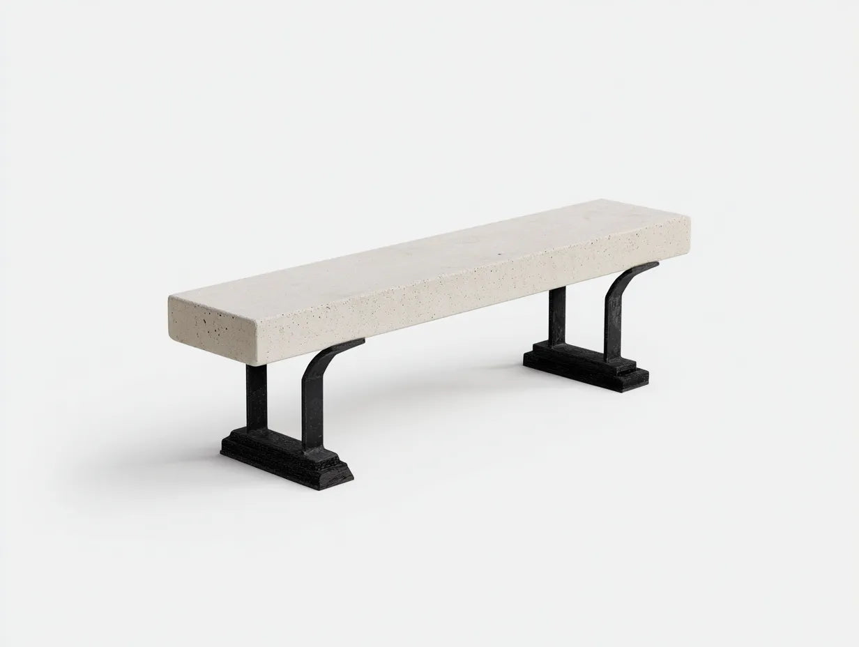 Panca da esterno in cemento 170×45×47 cm - beige/nero - base in metallo
