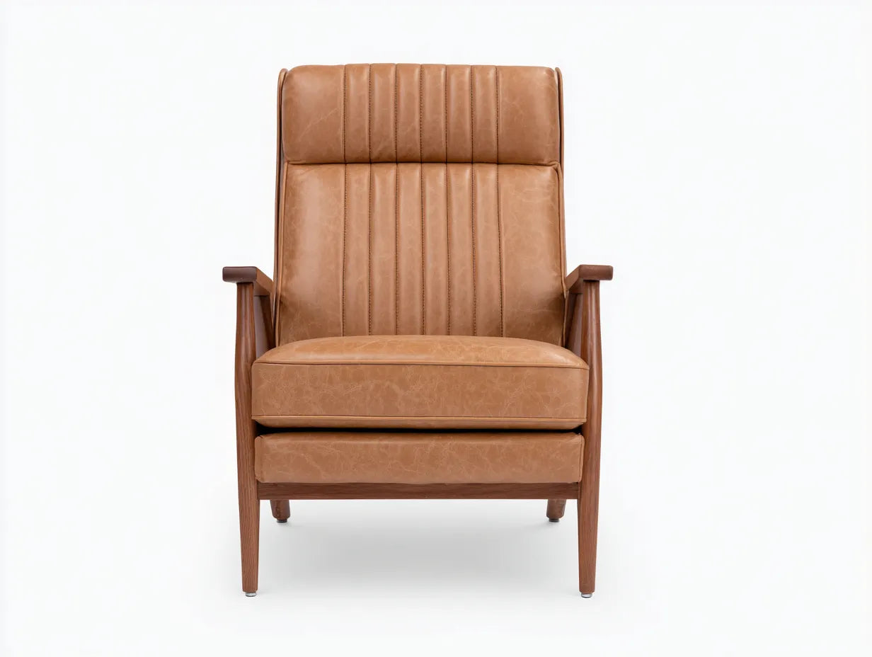 Poltrona Reclinabile Soggiorno in pelle e legno 82×88×101 cm - cammello/marrone scuro - design contemporaneo