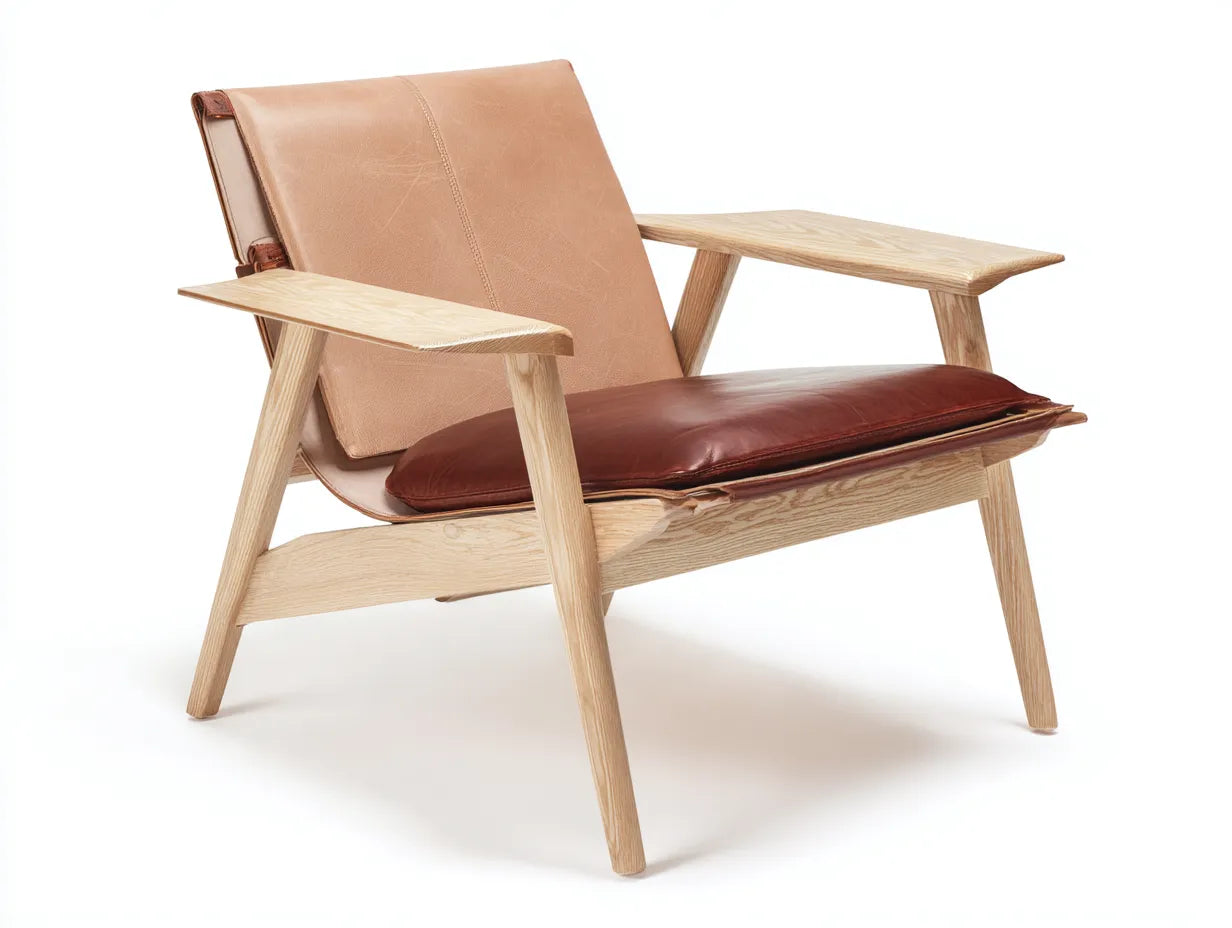 Poltrona Reclinabile Soggiorno in pelle e legno 78×85×84 cm - marrone chiaro/legno naturale - stile nordico