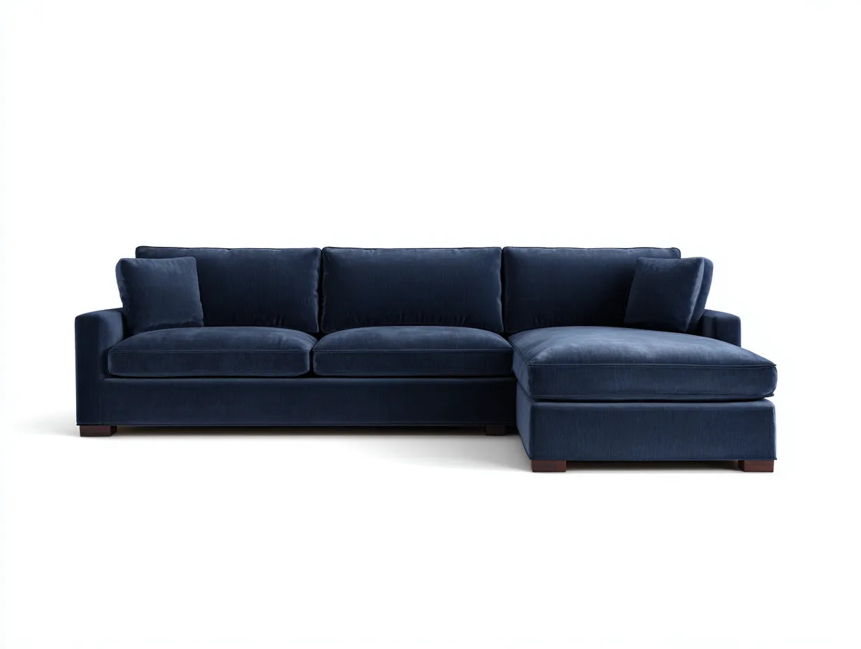 Divano con chaise longue in tessuto 305×180×88 cm - blu scuro - comfort contemporaneo