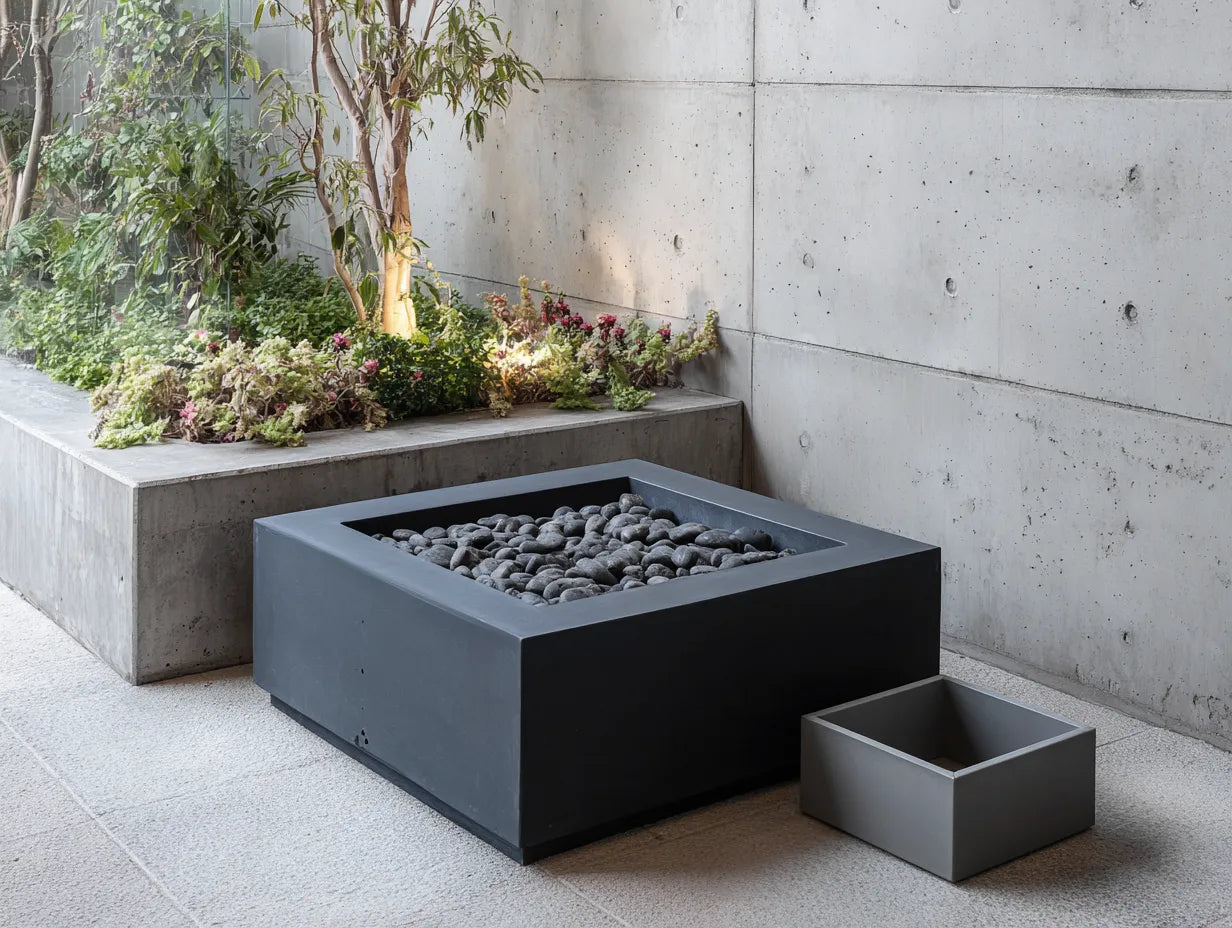 Stufa All'Aperto in cemento 80×80×48 cm - grigio scuro - design moderno quadrato
