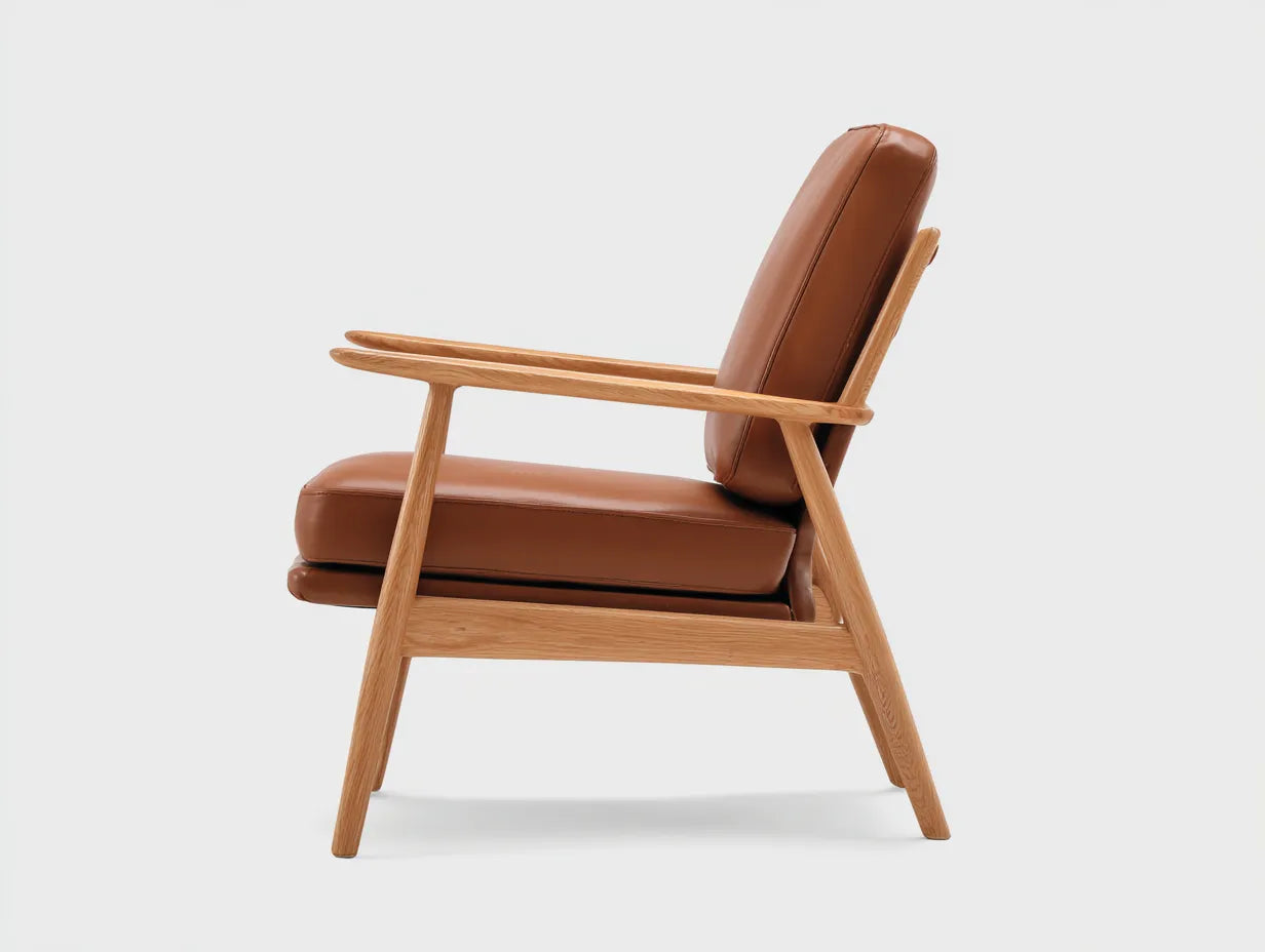 Poltrona Reclinabile Soggiorno in pelle e legno 76×86×88 cm - marrone/legno naturale - design nordico