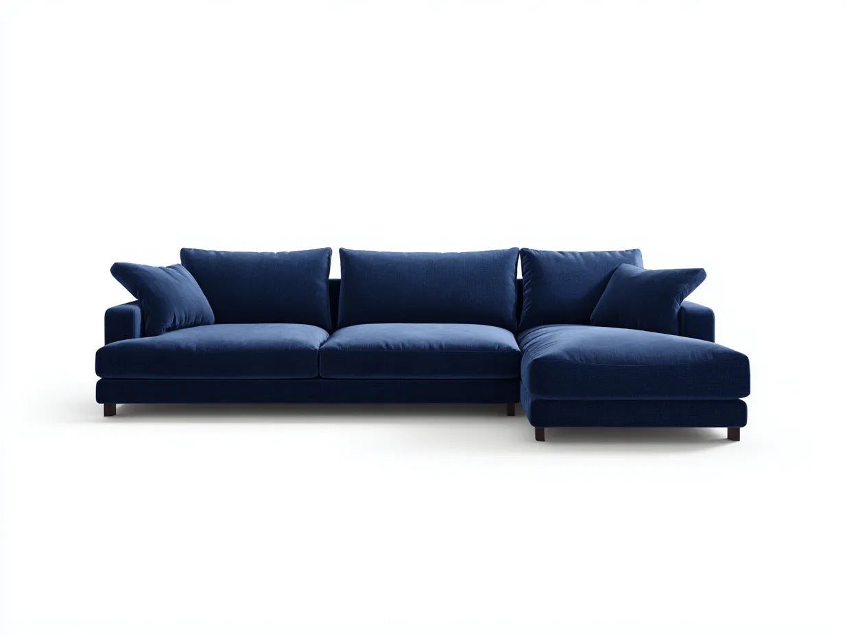 Divano Soggiorno angolare in tessuto 300×170×84 cm - blu scuro - design contemporaneo con chaise longue