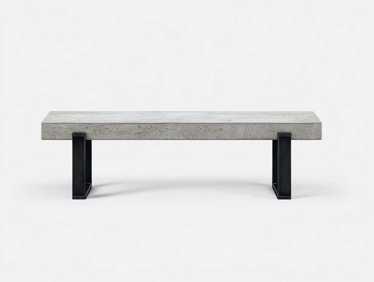 Panca da esterno in cemento 168×43×45 cm - grigio/nero - base geometrica in metallo