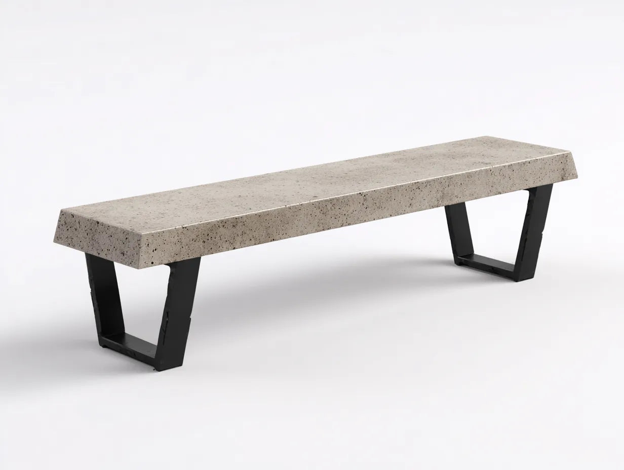 Panca All'Aperto in cemento e metallo 190×44×46 cm - grigio/nero - stile moderno geometrico