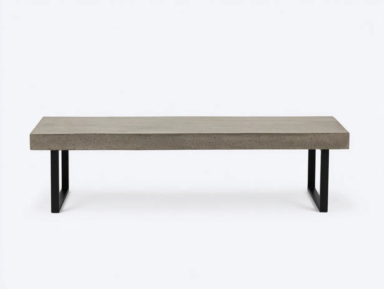 Panca da esterno in cemento 175×44×46 cm - beige/nero - struttura in metallo