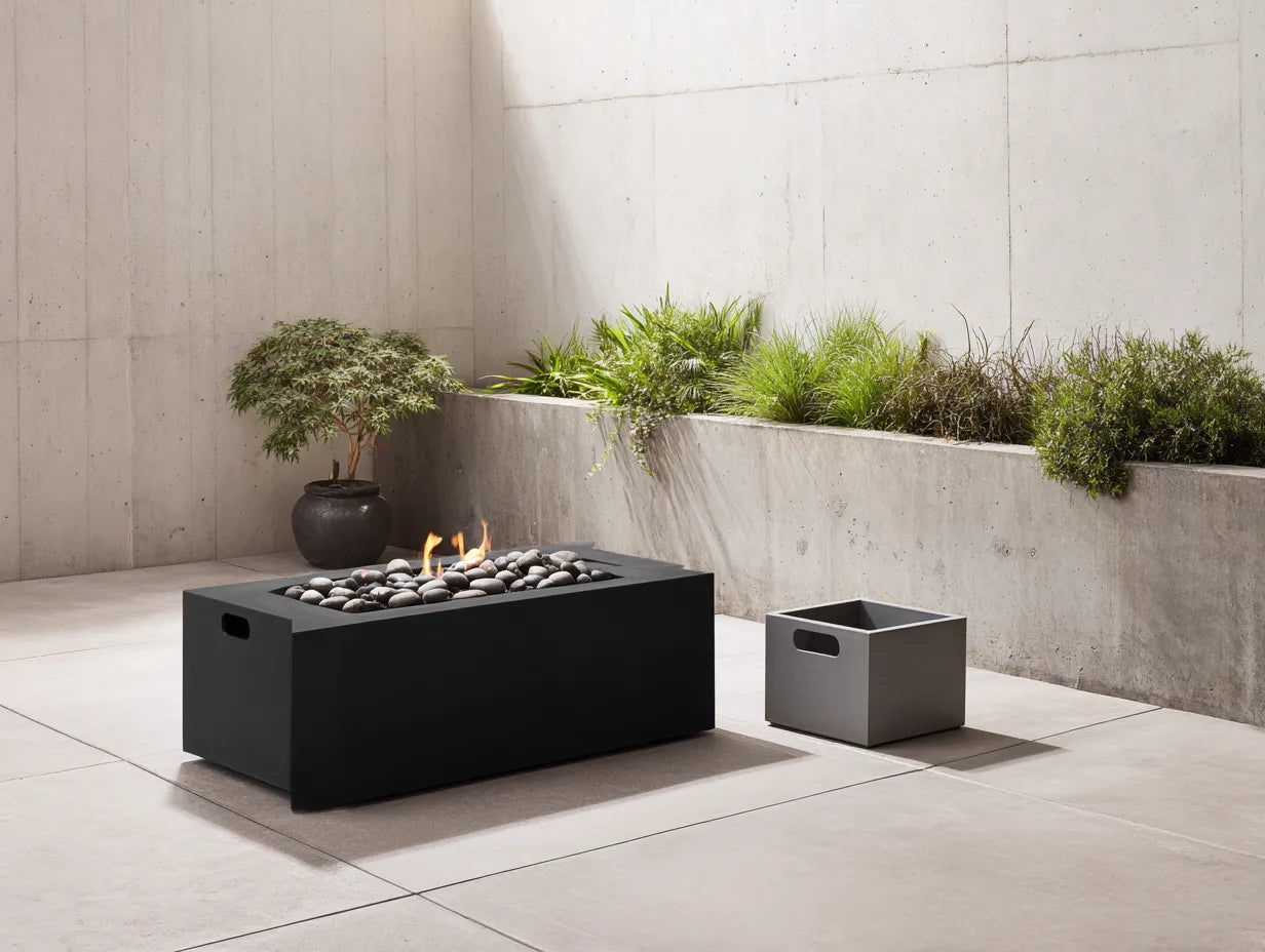 Stufa da esterno in metallo 100×60×38 cm - nera - design rettangolare moderno