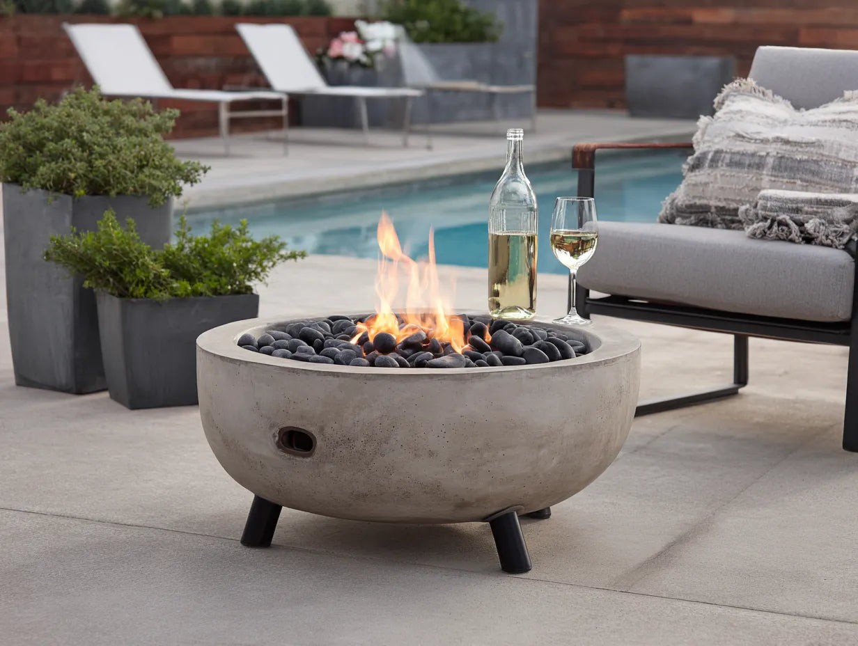 Stufa All'Aperto in cemento 76×76×46 cm - grigio chiaro/nero - design moderno rialzato